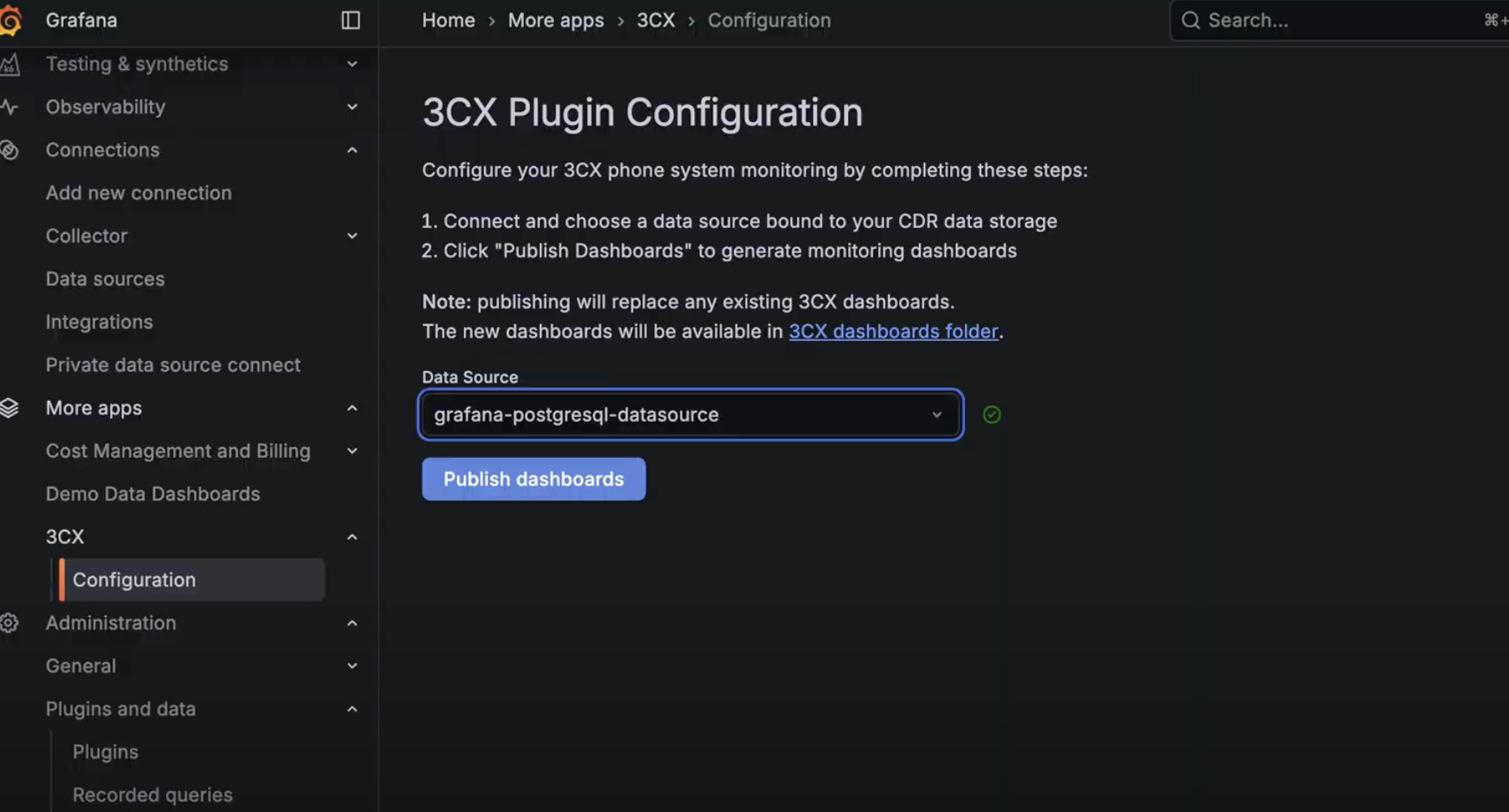 3CX Grafana Plugin Configuration