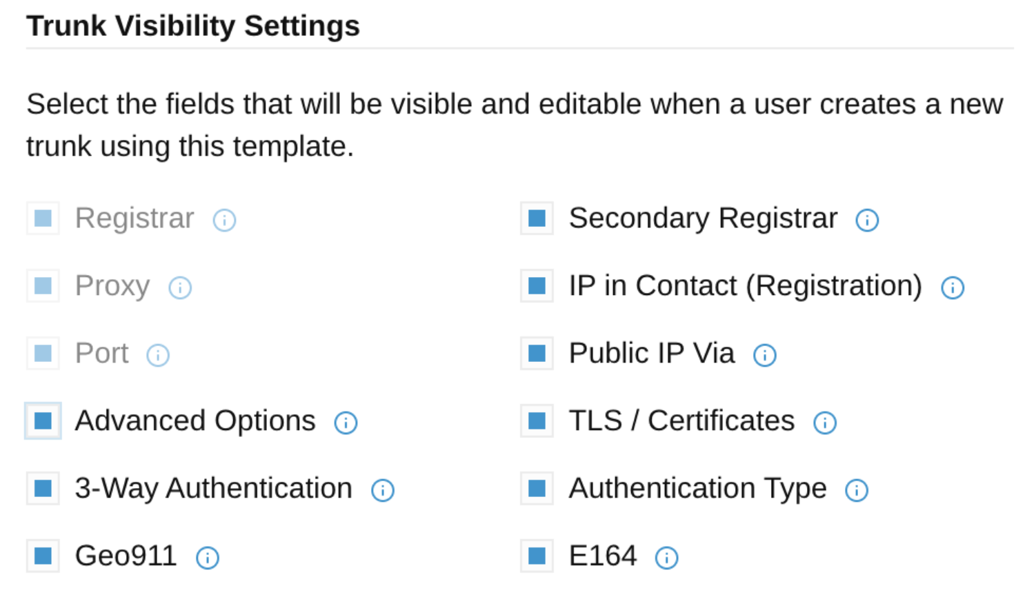 Visibility Settings Visibility Settings