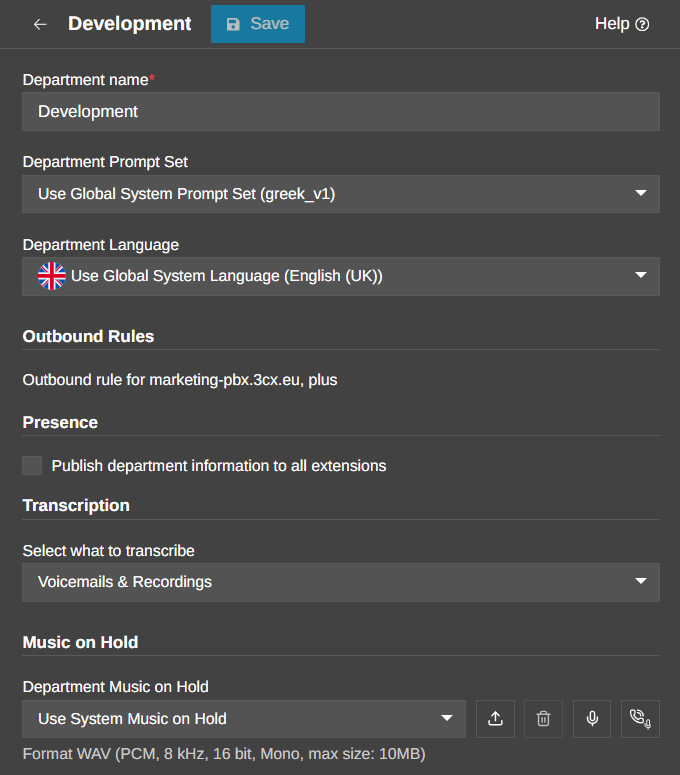 Configure Department Music on Hold