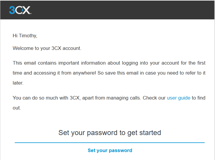 Welcome to 3CX Account Email 