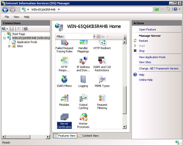 IISMainScreen Double Click Server Certificates