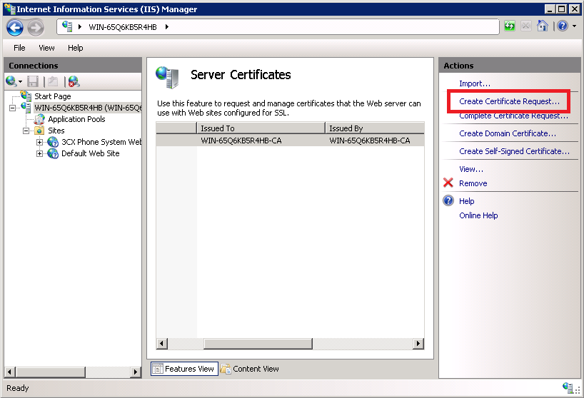 IISCreateCertificateRequest Create a certificate request in IIS Server